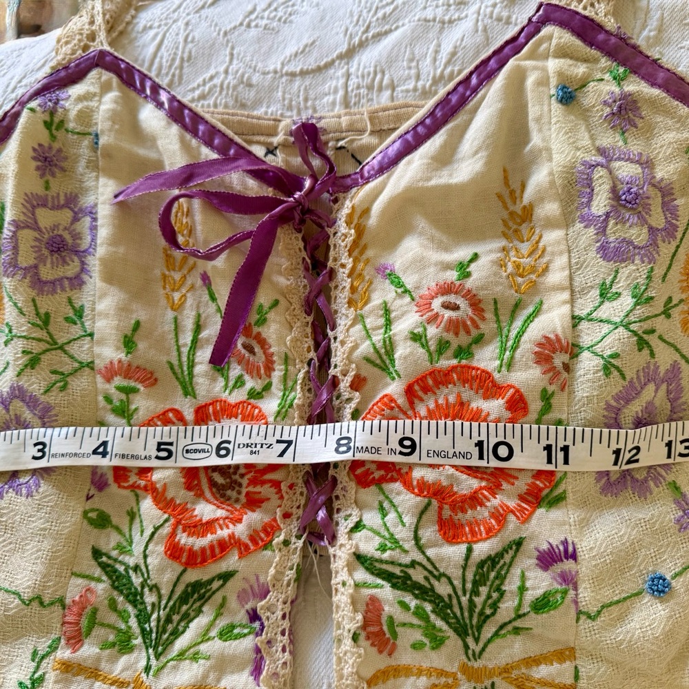 Handmade Floral Embroider w lace/ ribbon Top, BOHO , fairy , festival - Picture 10 of 12